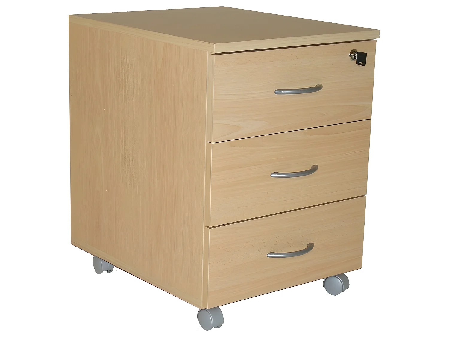 Caisson de Bureau 3 Tiroirs Hêtre Roulettes L 41 H 56 P 50 cm