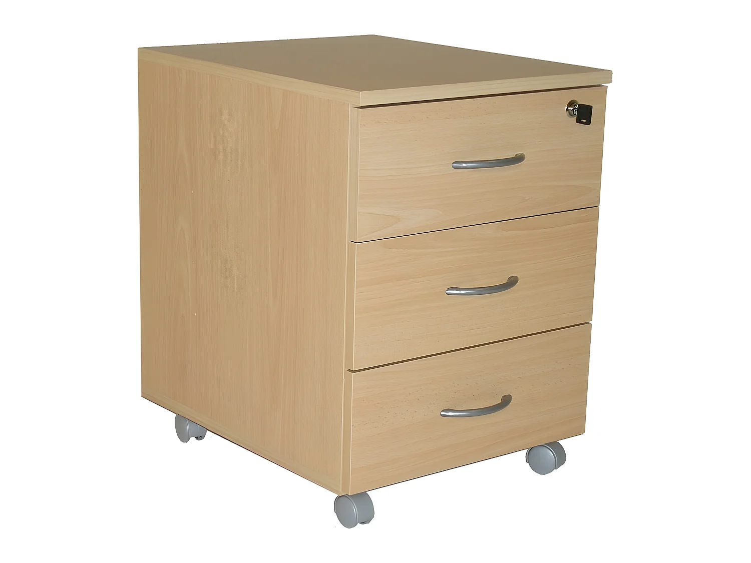 Caisson de Bureau 3 Tiroirs Hêtre Roulettes L 41 H 56 P 50 cm
