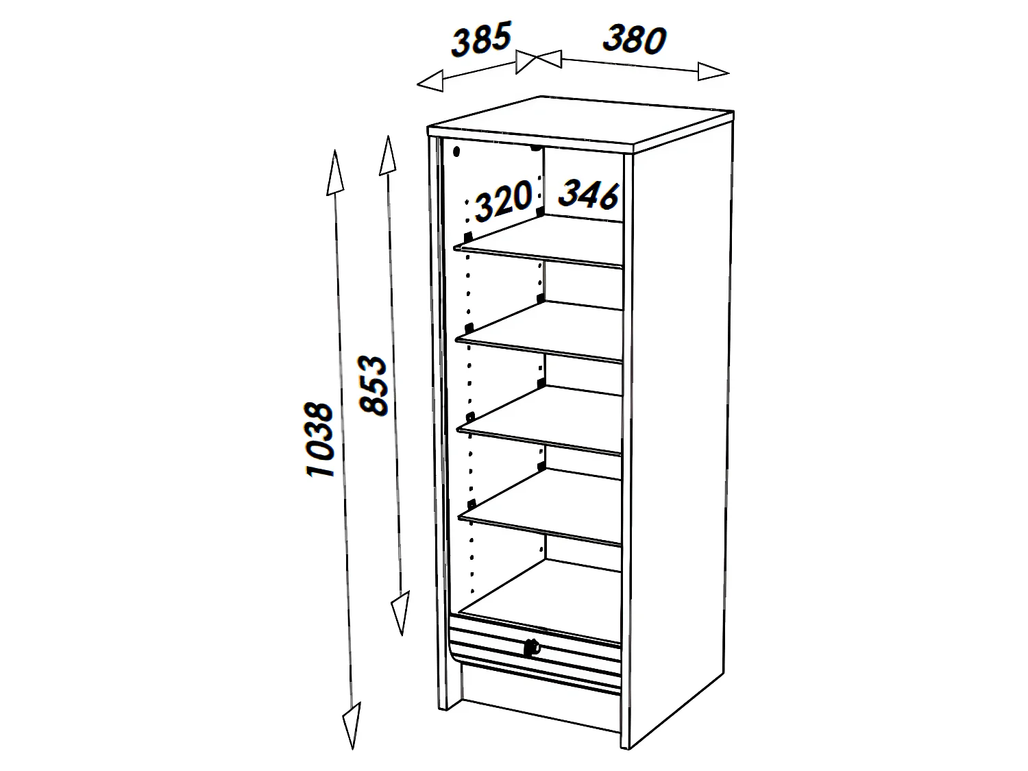 Classeur à Rideau Blanc Rideau Chêne ou Noir 5 Niches 37,8 x 103,8 x 38,4 cm - Coloris: Chêne Naturel