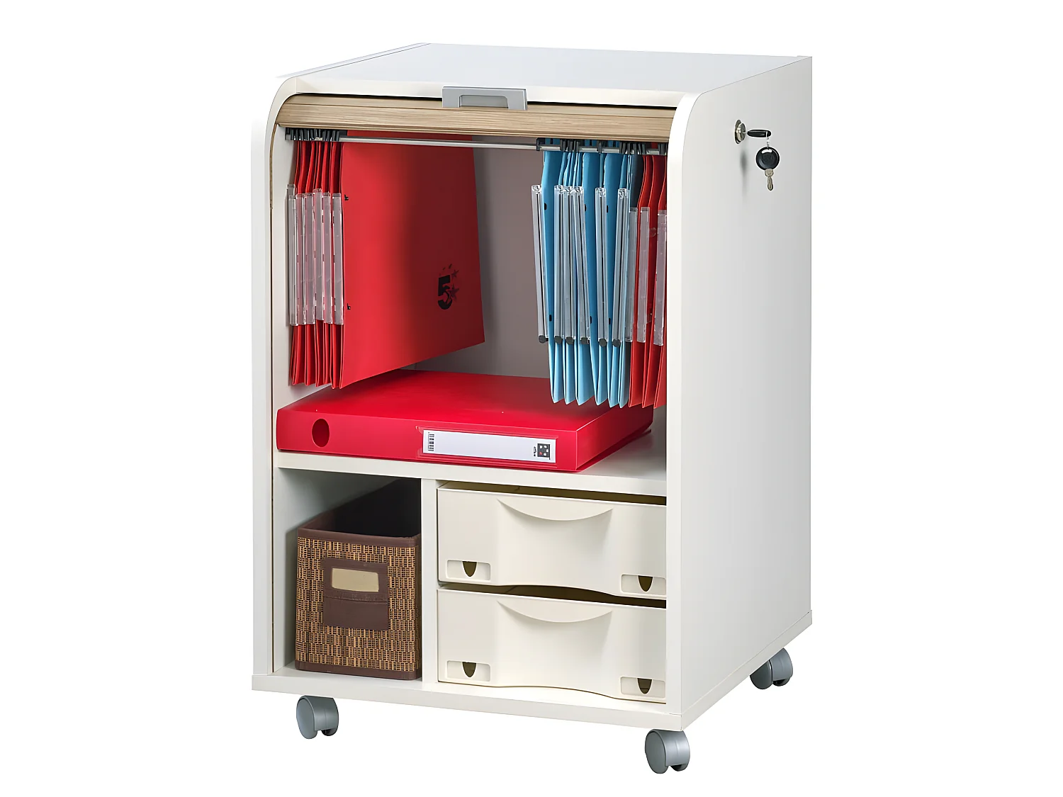 Caisson de Bureau Blanc Bicolore - Coloris: Chêne Naturel