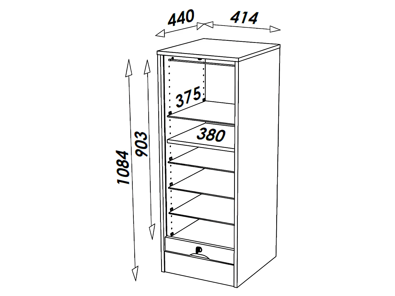 Classeur à Rideau Blanc ou Hêtre 6 Etagères L 41.4 H 108.4 P 44 cm - Coloris: Blanc
