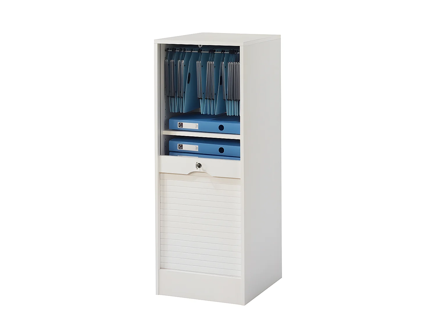 Classeur à Rideau Blanc ou Hêtre 6 Etagères L 41.4 H 108.4 P 44 cm - Coloris: Blanc