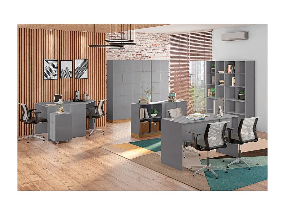 Caisson Roulant 3 Tiroirs Gris Mat 4 Roulettes L 36 H 64 P 36 cm