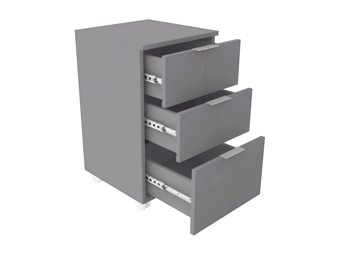 Caisson Roulant 3 Tiroirs Gris Mat 4 Roulettes L 36 H 64 P 36 cm