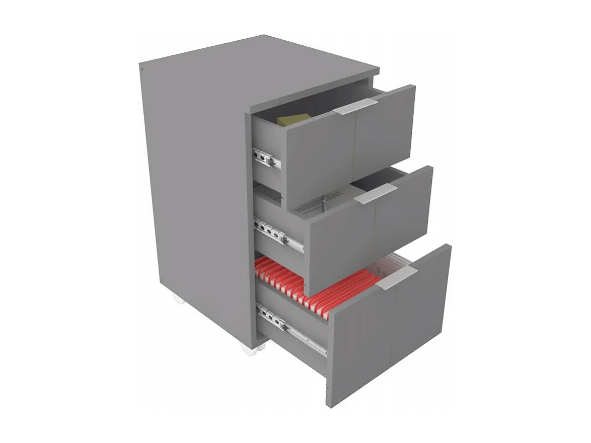 Caisson Roulant 3 Tiroirs Gris Mat 4 Roulettes L 36 H 64 P 36 cm