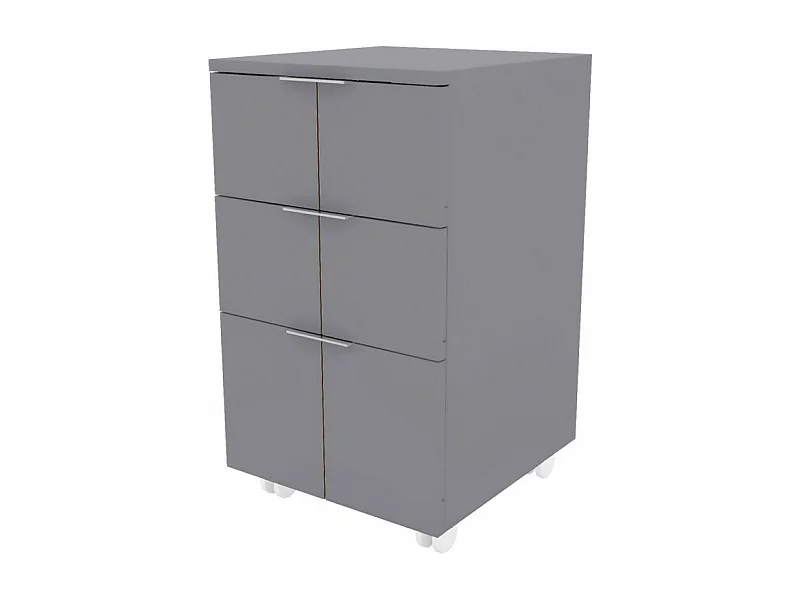 Caisson Roulant 3 Tiroirs Gris Mat 4 Roulettes L 36 H 64 P 36 cm