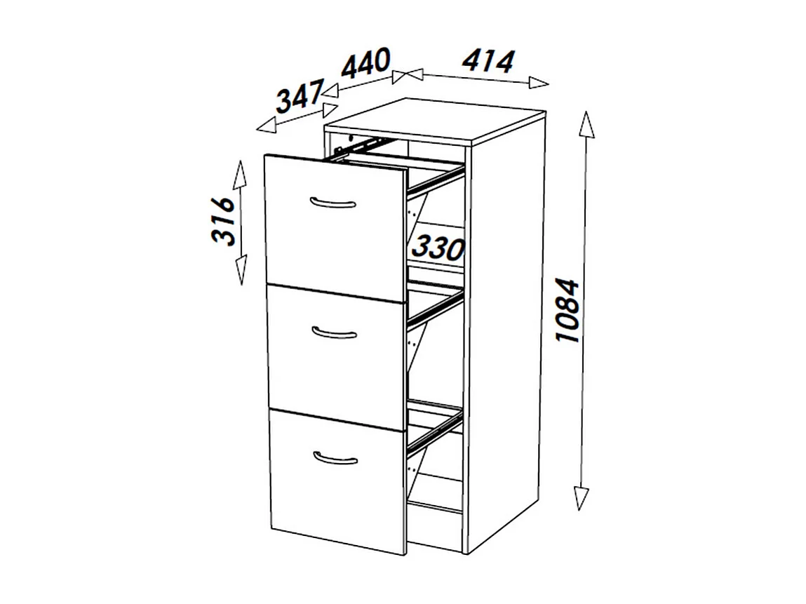 Classeur 3 Tiroirs Pour 75 Dossiers Suspendus 41,4 x 108,4 x 44 cm - Coloris: Blanc