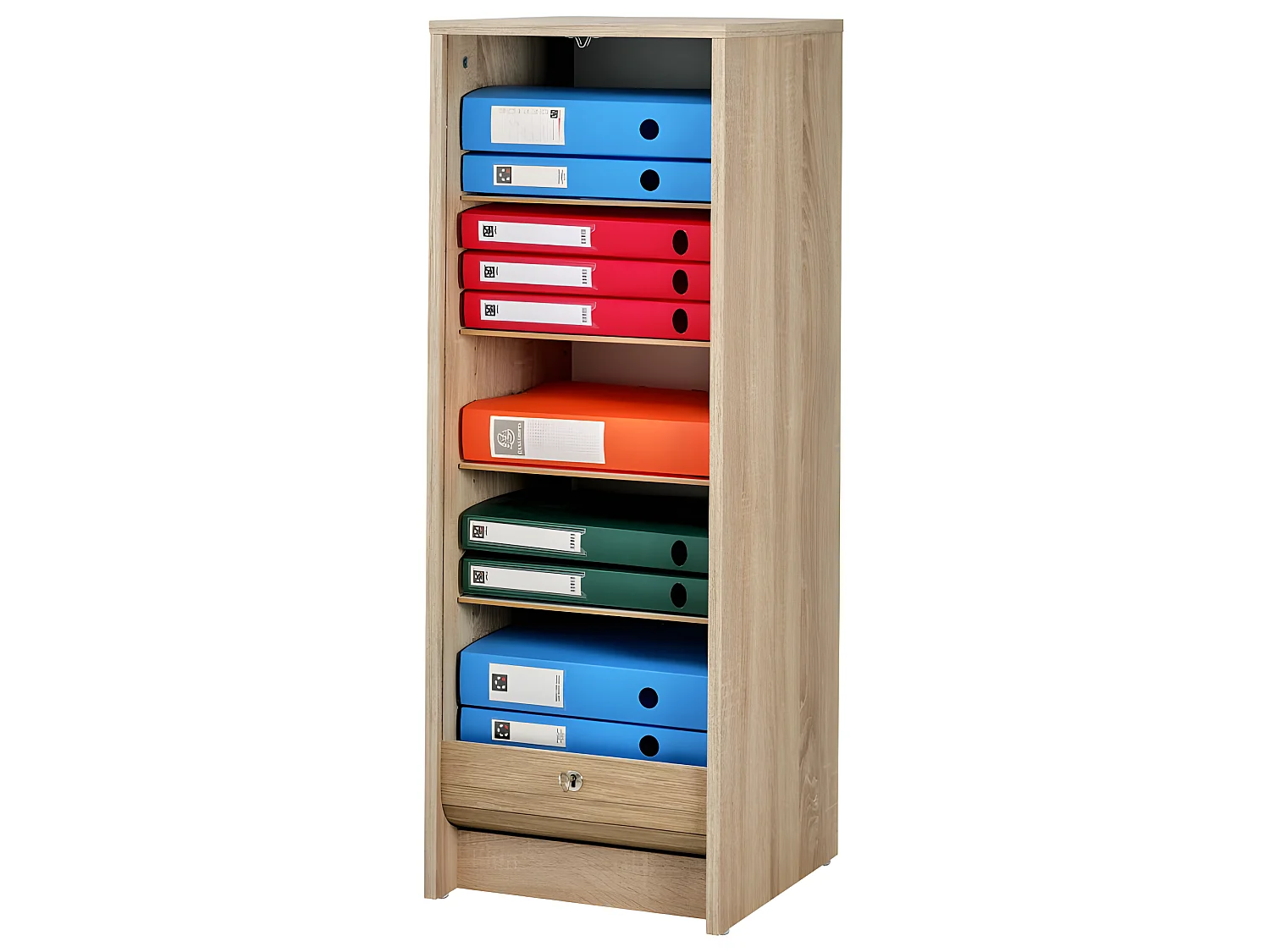 Classeur à Rideau Chêne 6 Niches L 37.8 H 103.8 P 38.4 cm - Coloris: Chêne Naturel