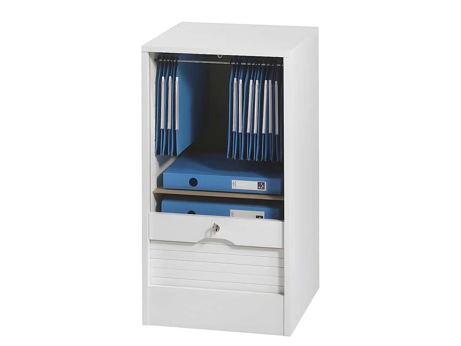 Classeur à Rideau 4 Etagères 1 Kit DS Serrure Larg 41,4 Haut 76 Prof 44 cm - Coloris: Blanc