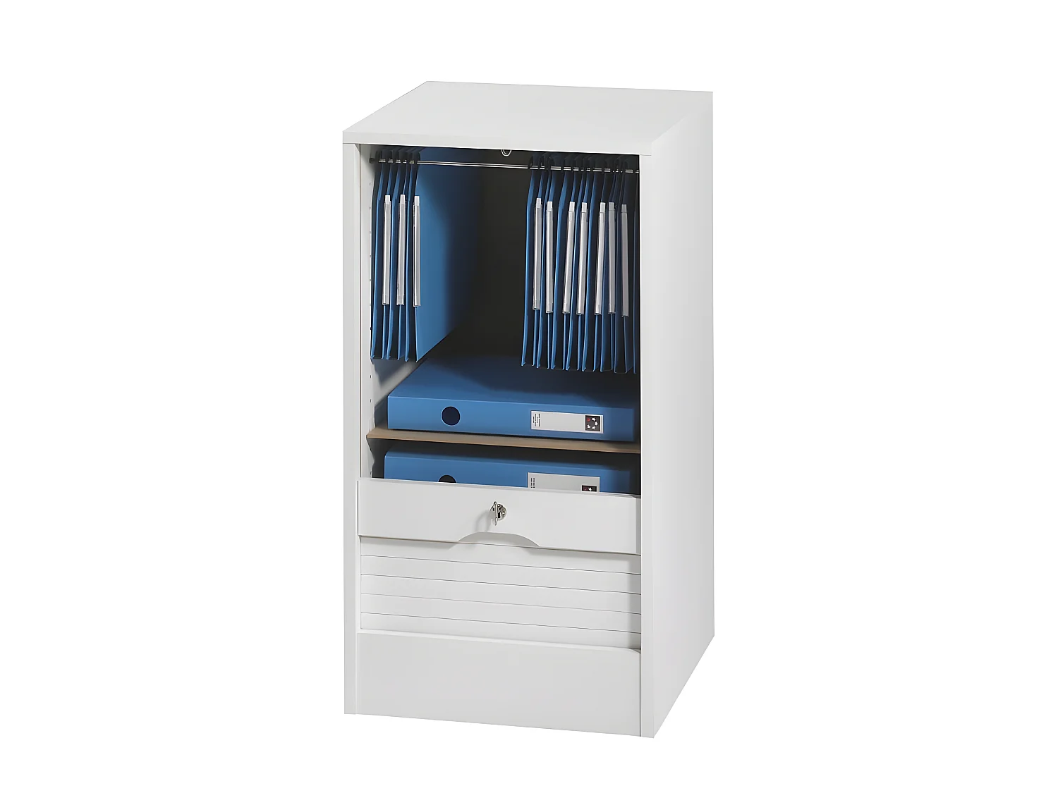 Classeur à Rideau 4 Etagères 1 Kit DS Serrure Larg 41,4 Haut 76 Prof 44 cm - Coloris: Blanc