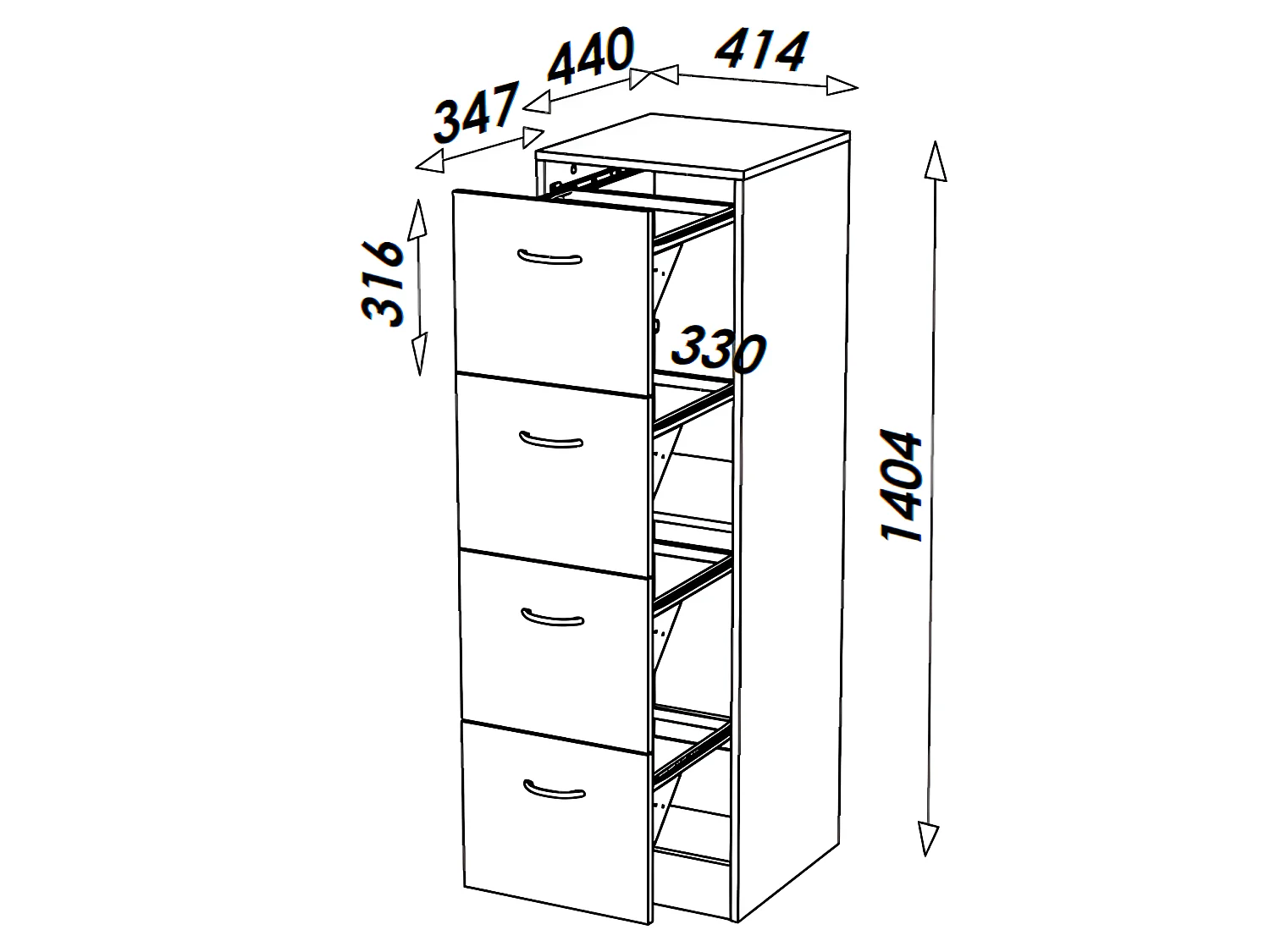 Classeur 4 Tiroirs pour 100 Dossiers Suspendus L 41,4 H 140,4 P 44 cm - Coloris: Hêtre