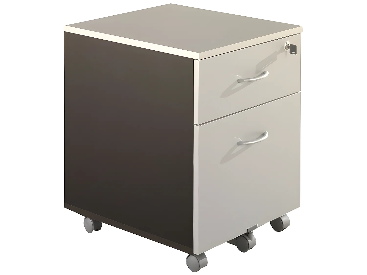 Caisson de Bureau 2 Tiroirs Gris Anthracite 5 Roulettes L 41 H 56 P 50 cm
