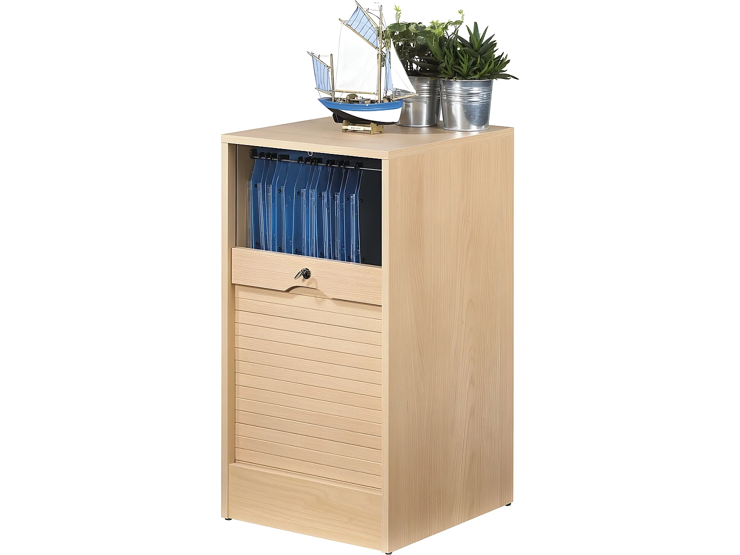 Classeur à Rideau 4 Etagères 1 Kit DS Serrure Larg 41,4 Haut 76 Prof 44 cm - Coloris: Hêtre