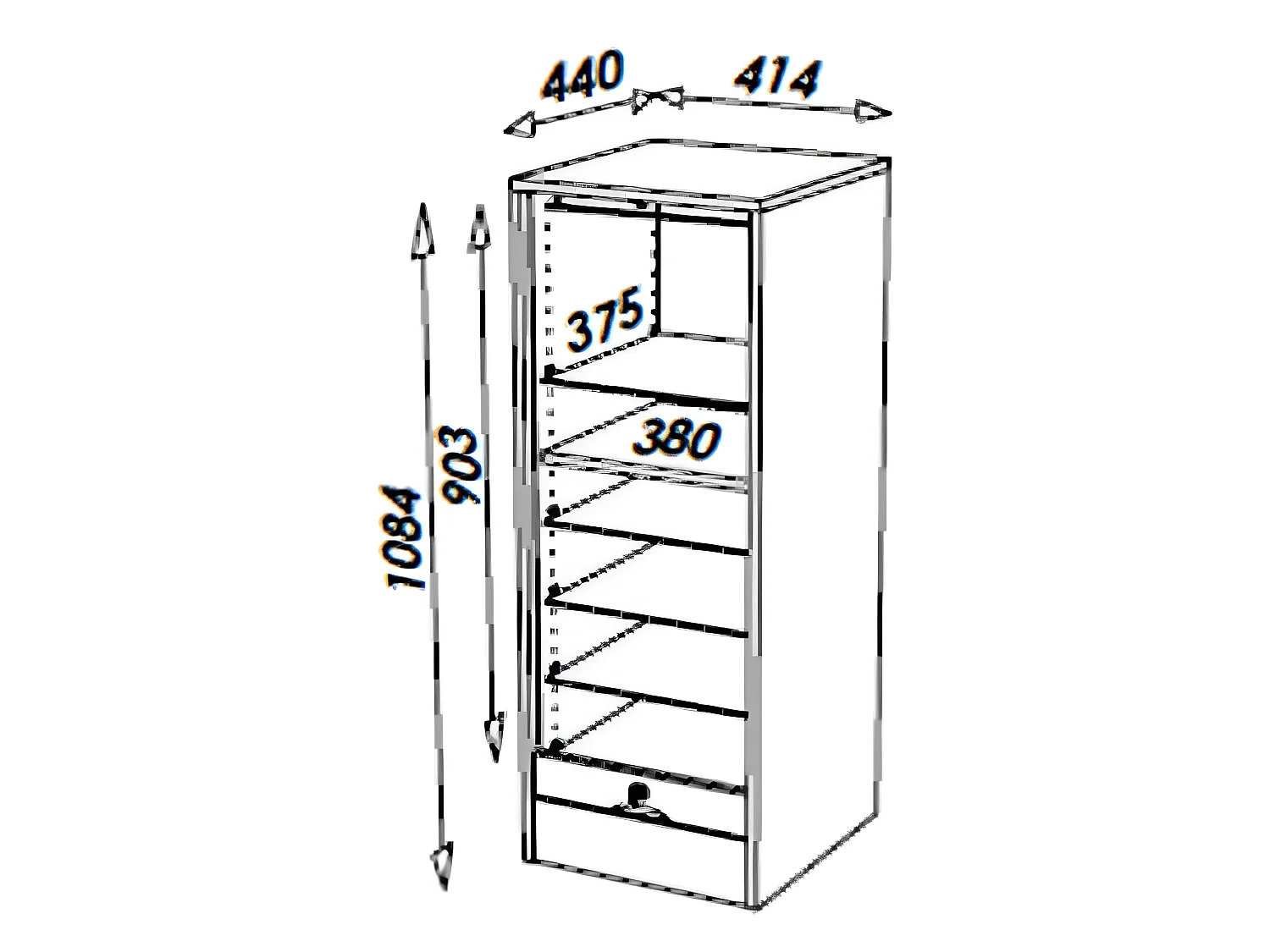 Classeur à Rideau Blanc ou Hêtre 6 Etagères L 41.4 H 108.4 P 44 cm - Coloris: Hêtre