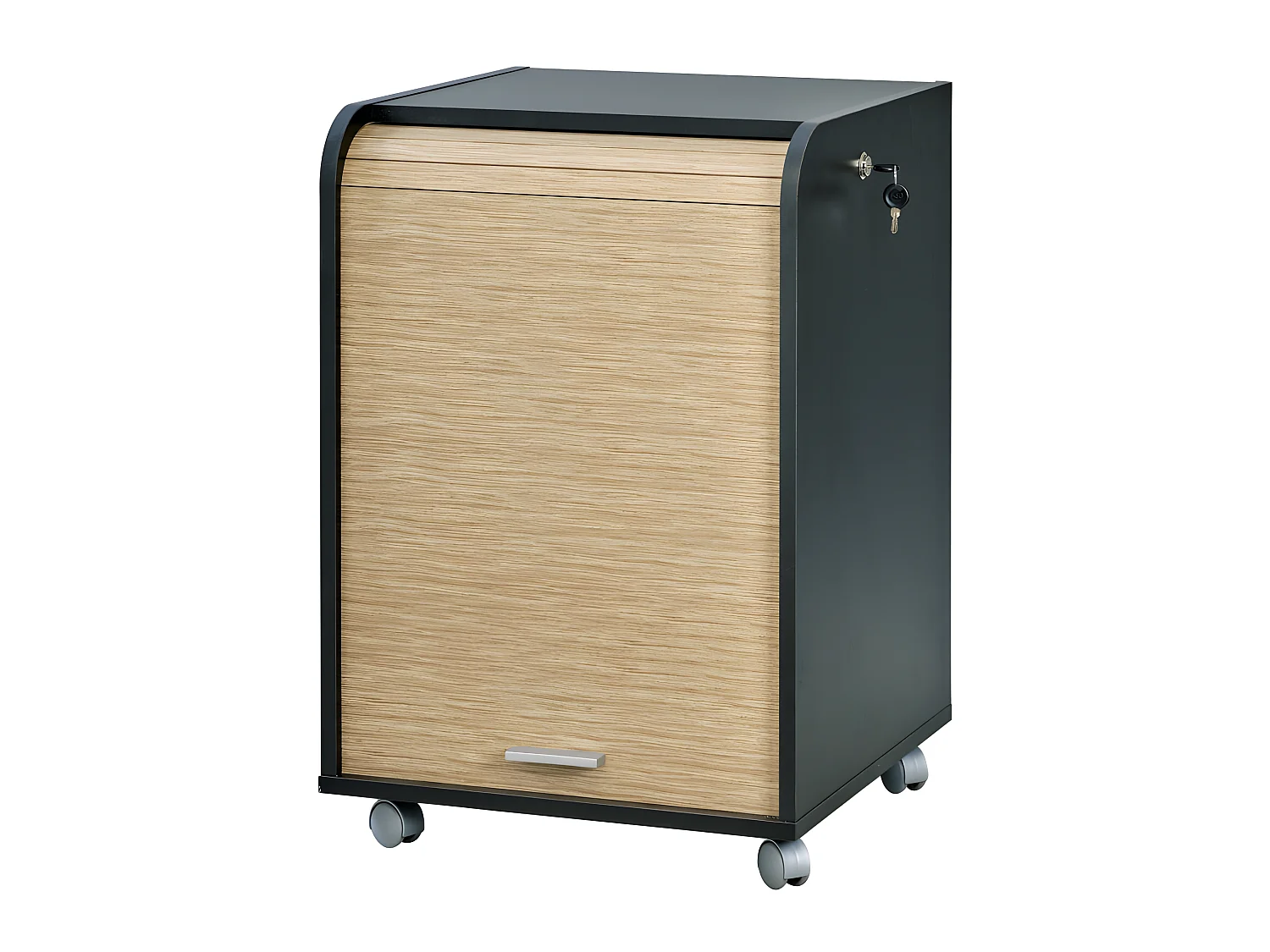 Caisson de Bureau Noir Bicolore à rideau - Coloris: Chêne Naturel