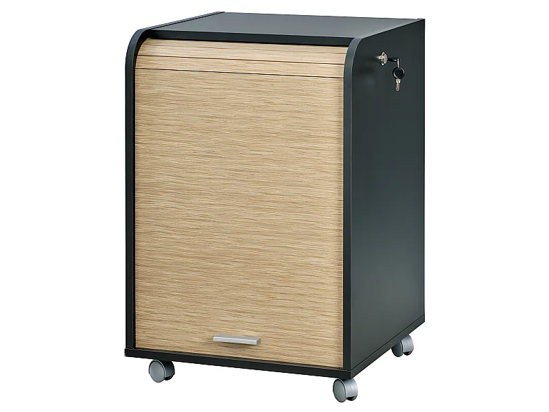 Caisson de Bureau Noir Bicolore à rideau - Coloris: Chêne Naturel