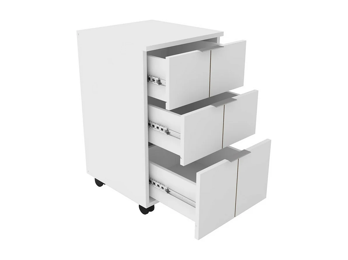 Caisson Roulant Multifonctions 3 Tiroirs Blanc Mat L 36 H 64 P 36 cm