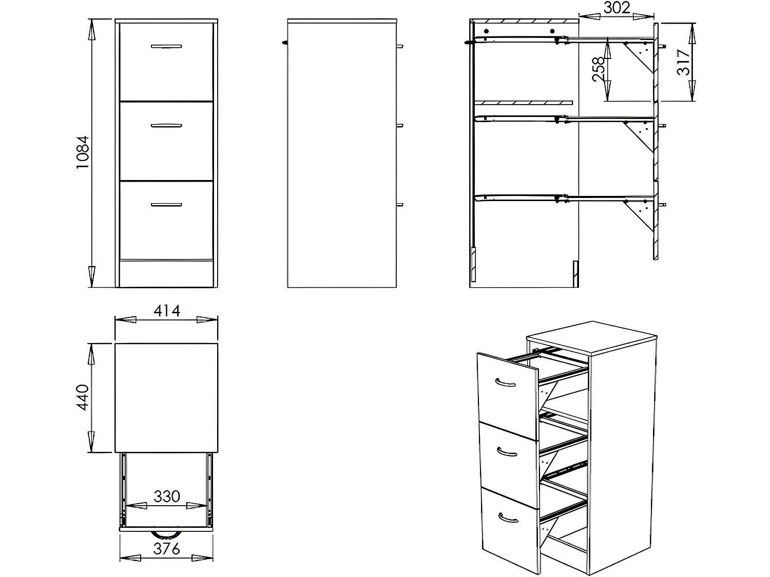Classeur 3 Tiroirs Pour 75 Dossiers Suspendus 41,4 x 108,4 x 44 cm - Coloris: Hêtre