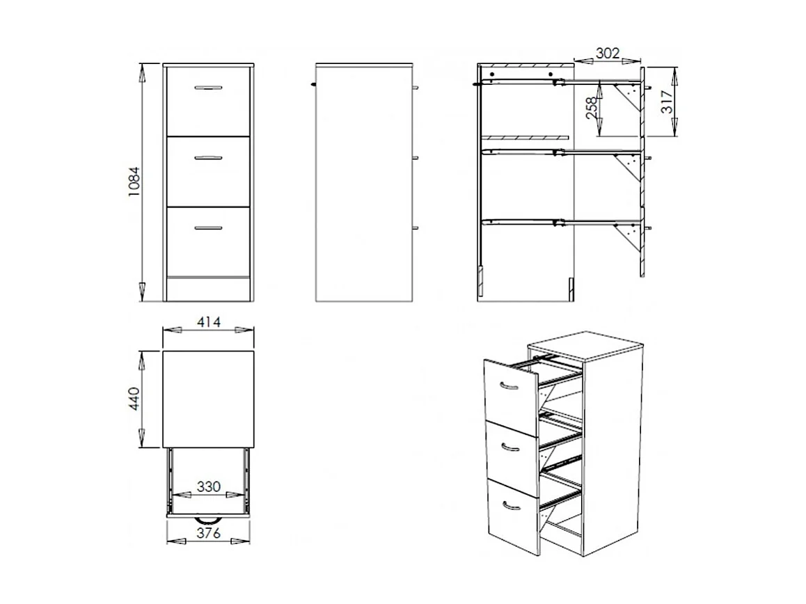 Classeur 3 Tiroirs Pour 75 Dossiers Suspendus 41,4 x 108,4 x 44 cm - Coloris: Hêtre