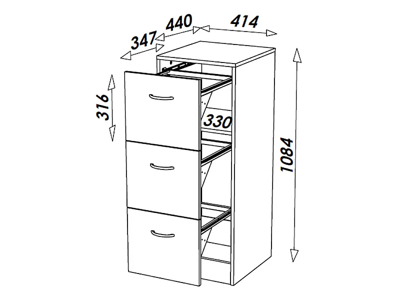 Classeur 3 Tiroirs Pour 75 Dossiers Suspendus 41,4 x 108,4 x 44 cm - Coloris: Hêtre