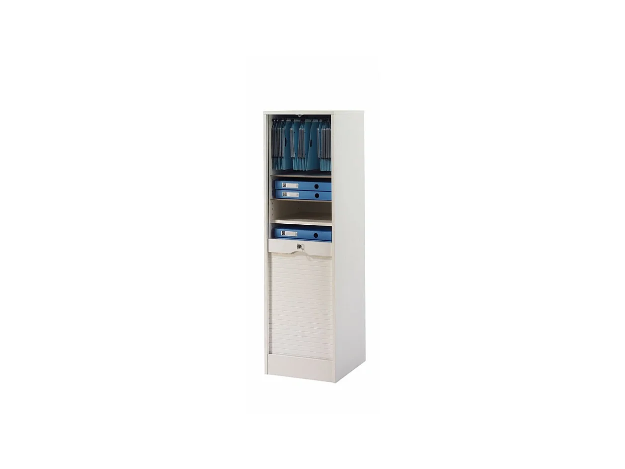 Classeur à Rideau 8 Tablettes 1 Kit Dossiers Serrure L 41,4 H 140,4 P 44 cm - Coloris: Blanc