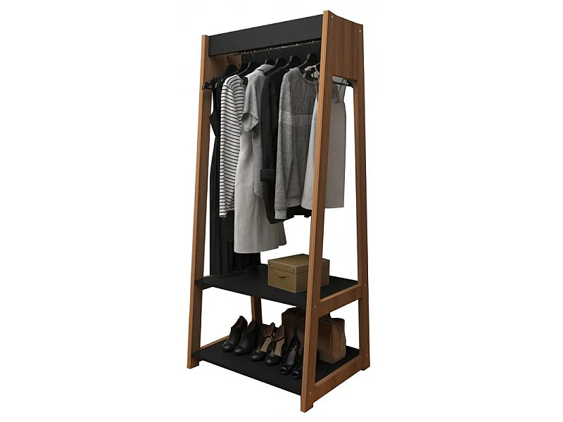 Meuble Penderie 2 Etagères Chataignier et Noir L 75 H 171 P 60 cm