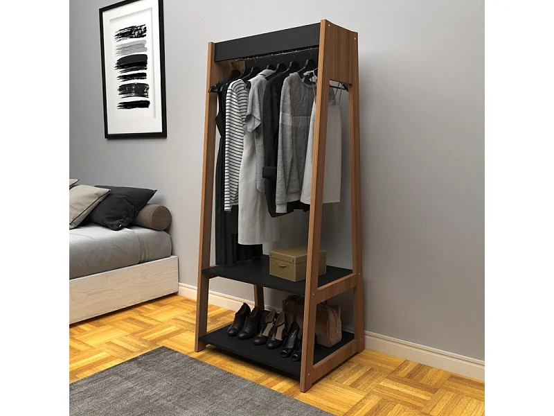 Meuble Penderie 2 Etagères Chataignier et Noir L 75 H 171 P 60 cm