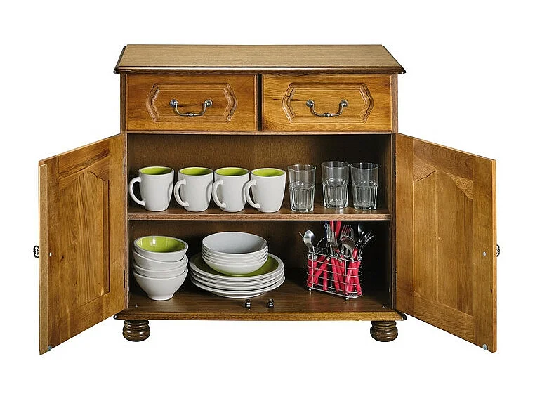 Bahut Chêne 2 Portes 2 Tiroirs 2 Niches L 82 H 77 P 41 cm