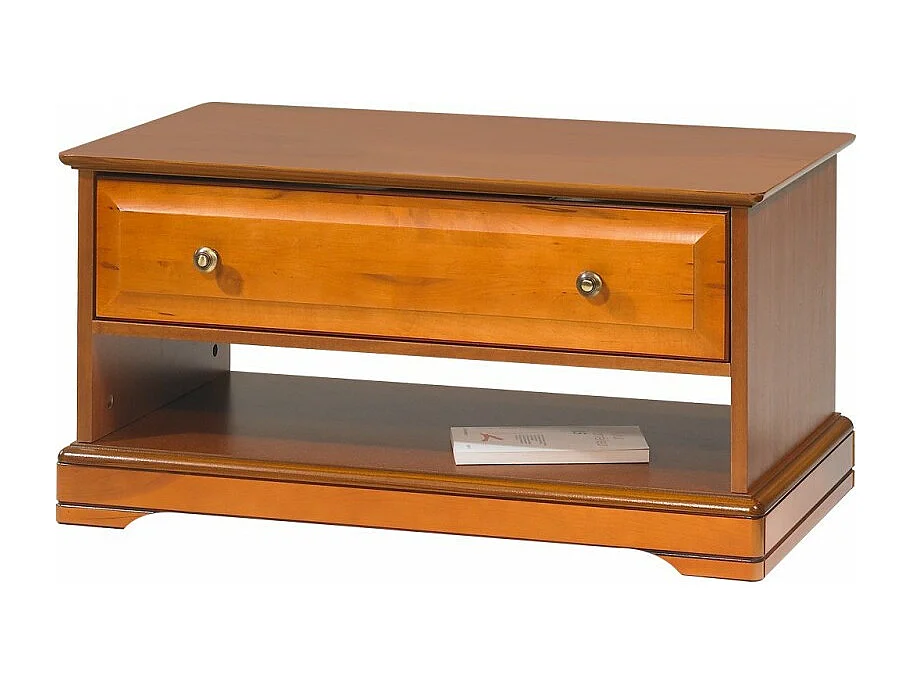 Table Basse Merisier 1 Tiroir 2 Faces Traversant 1 Niche L 82.4 H 41.6 P 46.5 cm