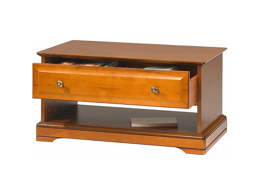 Table Basse Merisier 1 Tiroir 2 Faces Traversant 1 Niche L 82.4 H 41.6 P 46.5 cm