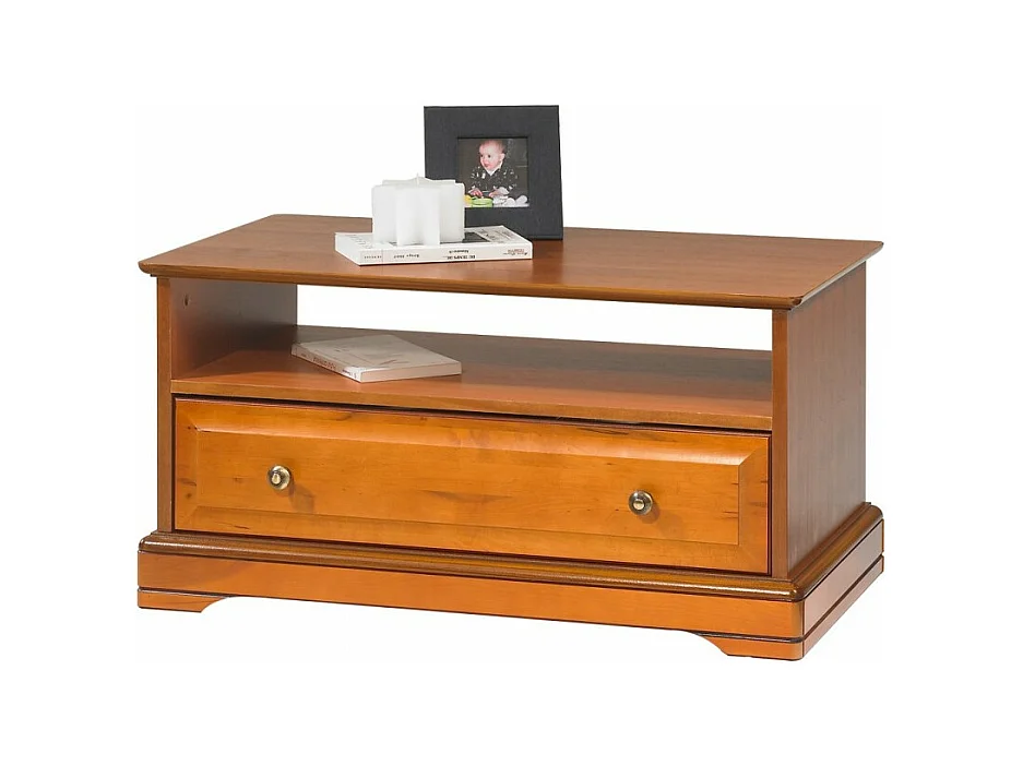 Table Basse Merisier 1 Tiroir 2 Faces Traversant 1 Niche L 82.4 H 41.6 P 46.5 cm