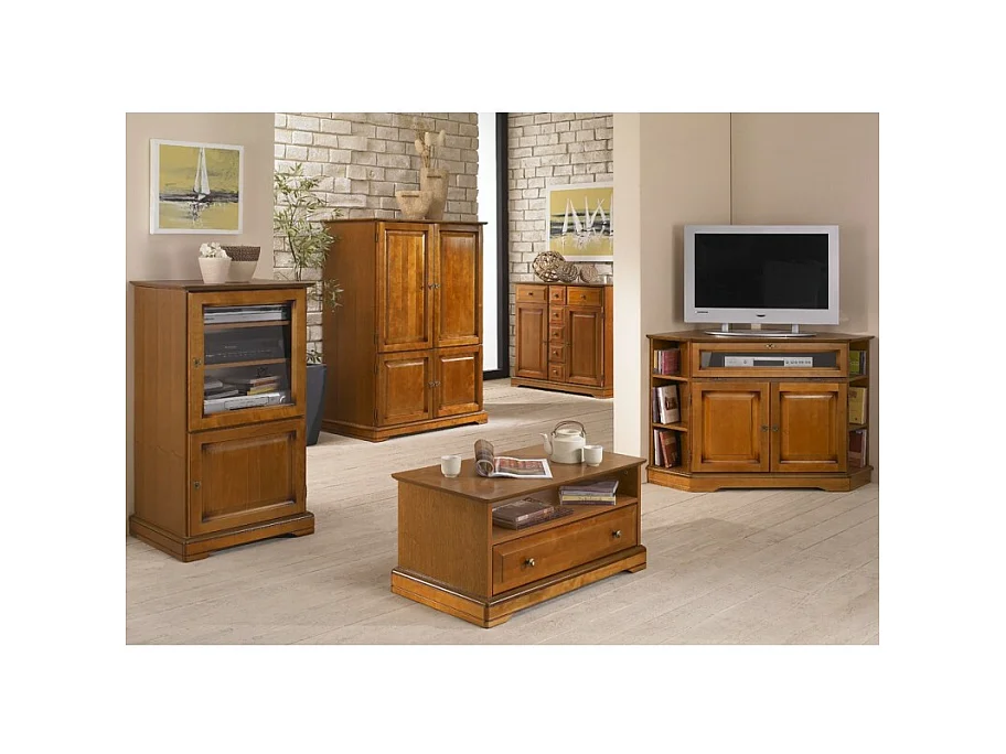 Table Basse Merisier 1 Tiroir 2 Faces Traversant 1 Niche L 82.4 H 41.6 P 46.5 cm