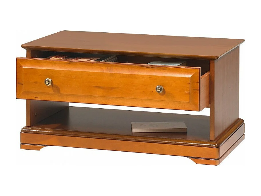 Table Basse Merisier 1 Tiroir 2 Faces Traversant 1 Niche L 82.4 H 41.6 P 46.5 cm