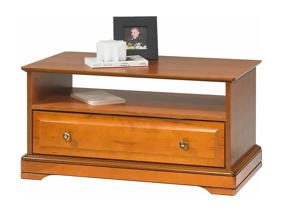 Table Basse Merisier 1 Tiroir 2 Faces Traversant 1 Niche L 82.4 H 41.6 P 46.5 cm
