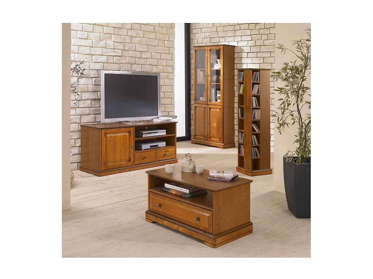 Table Basse Merisier 1 Tiroir 2 Faces Traversant 1 Niche L 82.4 H 41.6 P 46.5 cm