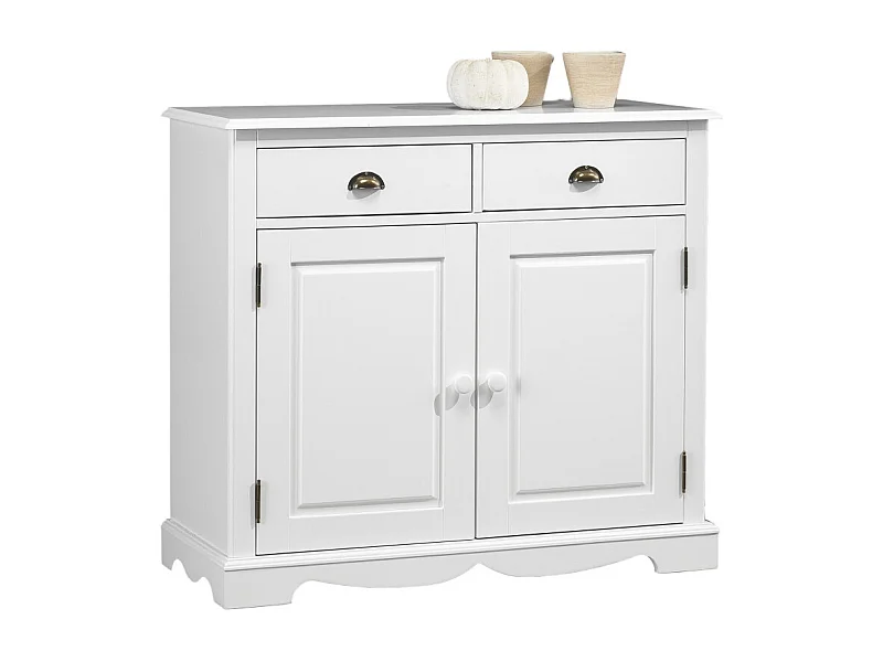 Buffet Blanc 2 Portes 2 Tiroirs Charme 2 Niches L 101 H 90 P 42 cm