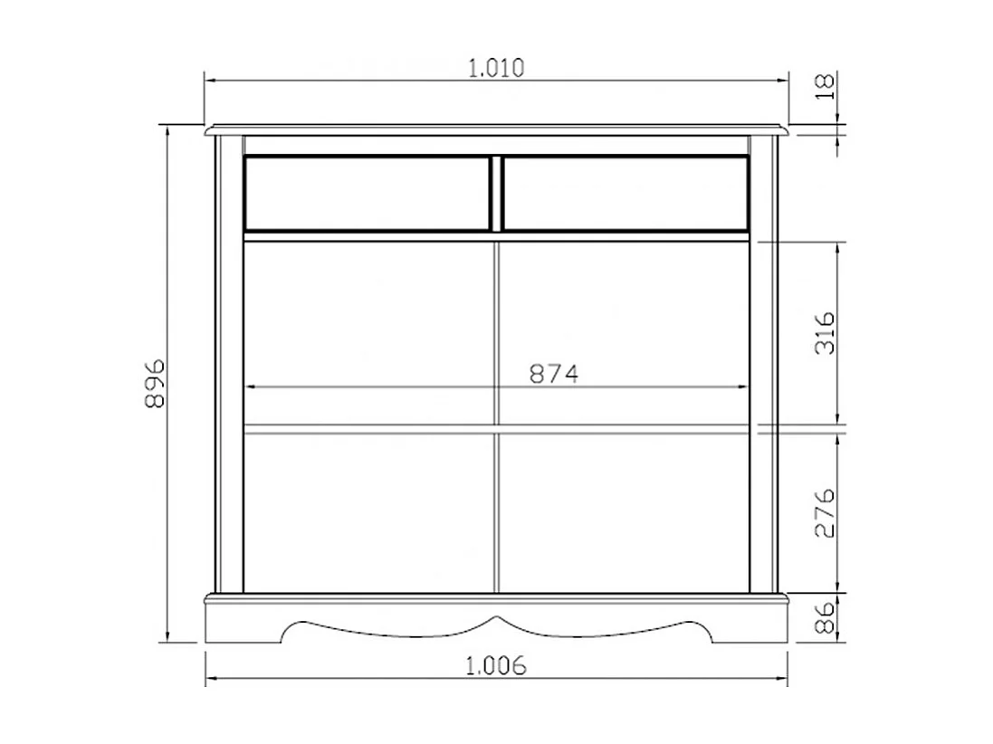 Buffet Blanc 2 Portes 2 Tiroirs Charme 2 Niches L 101 H 90 P 42 cm