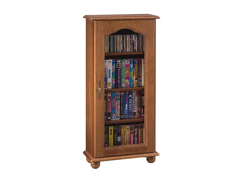 Petit Meuble Vitrine Chêne 1 Porte Vitrée 6 Niches L 49.4 H 105.8 P 21.5 cm