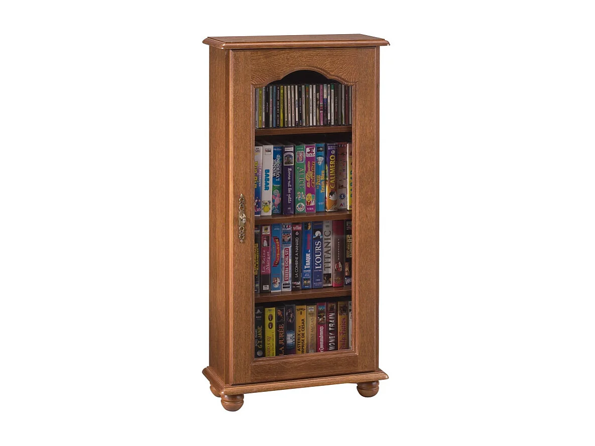 Petit Meuble Vitrine Chêne 1 Porte Vitrée 6 Niches L 49.4 H 105.8 P 21.5 cm