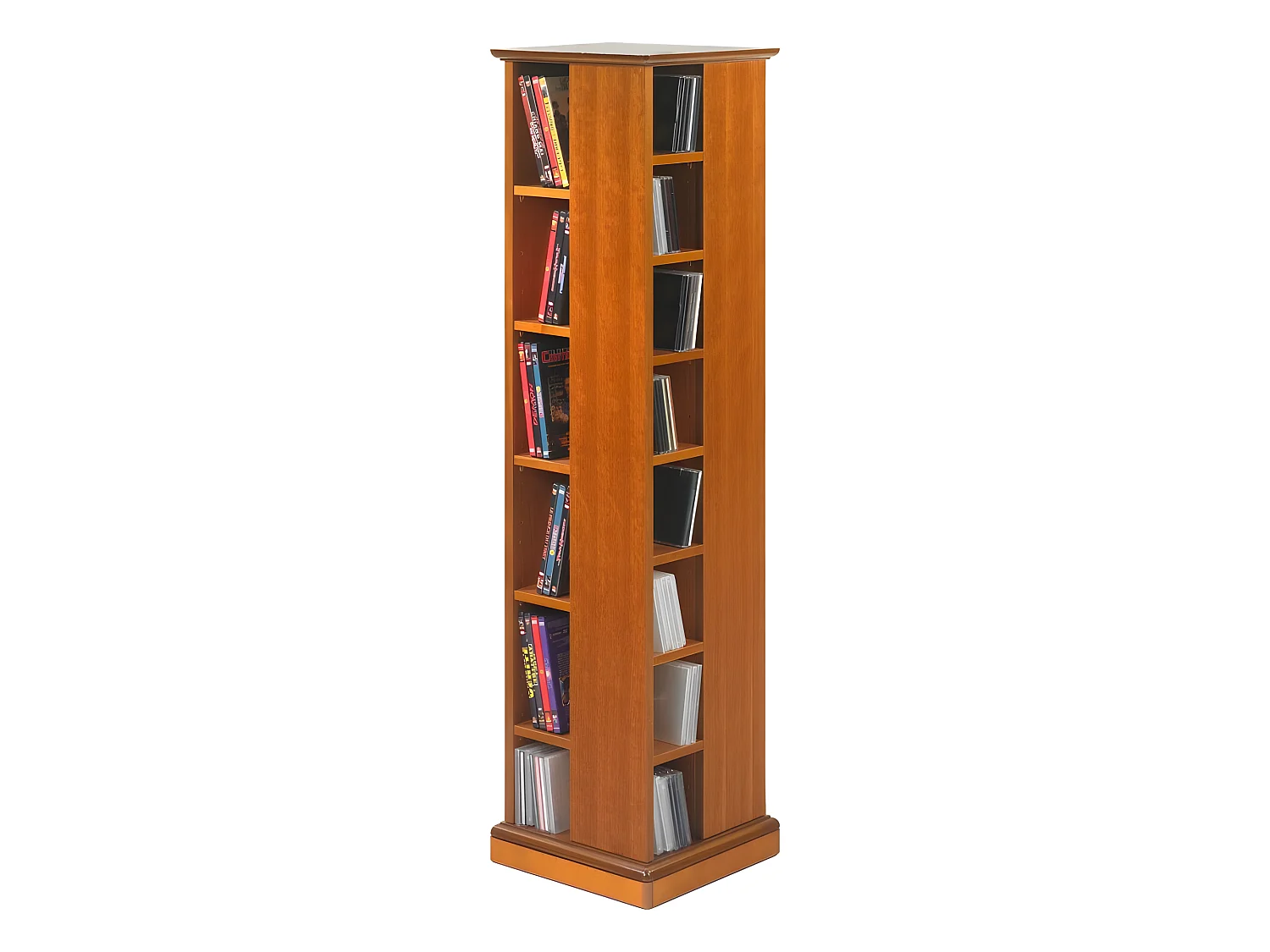 Tour CD DVD Pivotante Merisier 4 Faces 28 Etagères L 35 H 134.5 P 35 cm