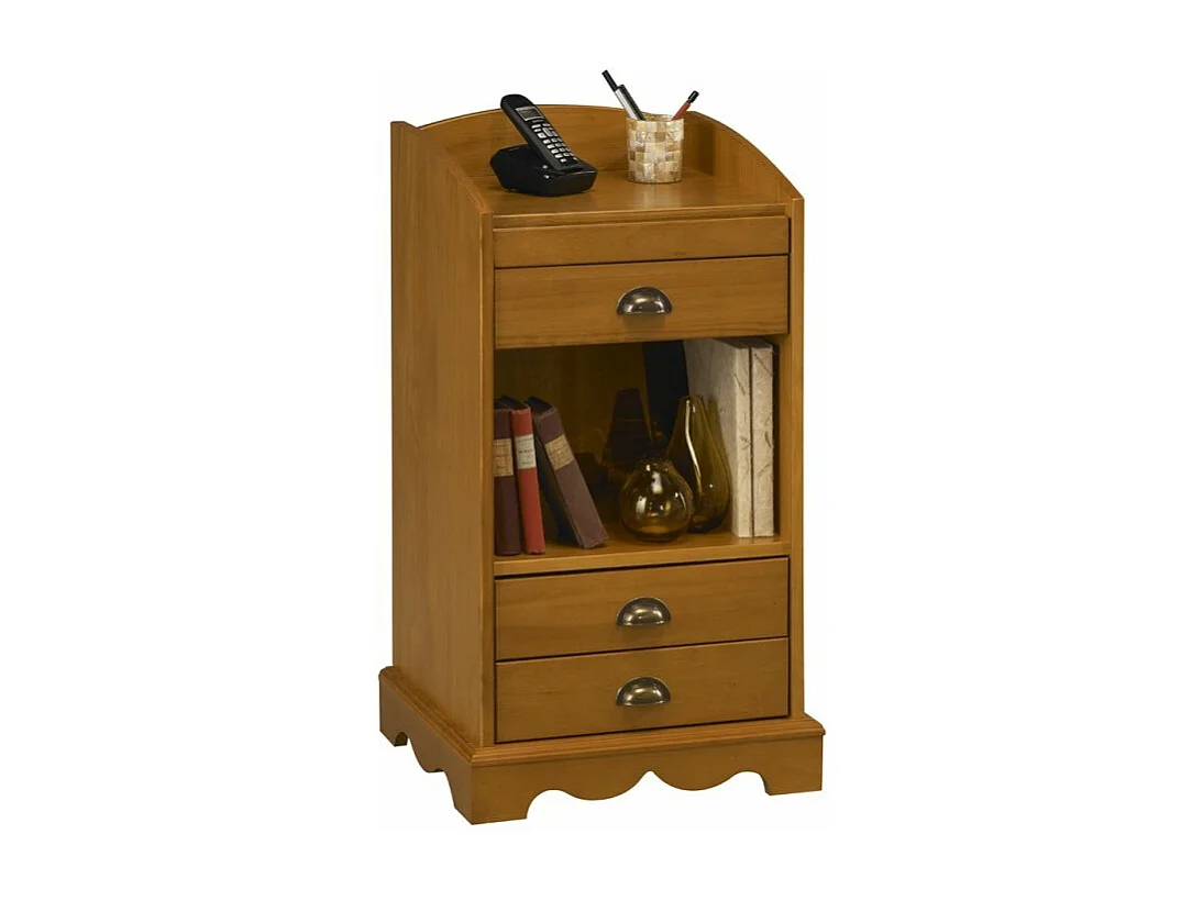 Meuble Téléphone Meuble d'entrée Pin Miel 3 Tiroirs 1 Niche