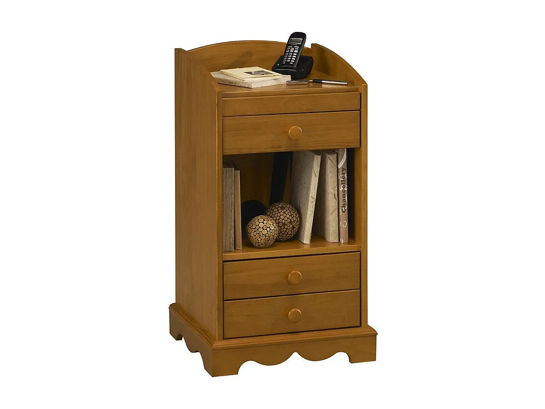 Meuble Téléphone Meuble d'entrée Pin Miel 3 Tiroirs 1 Niche