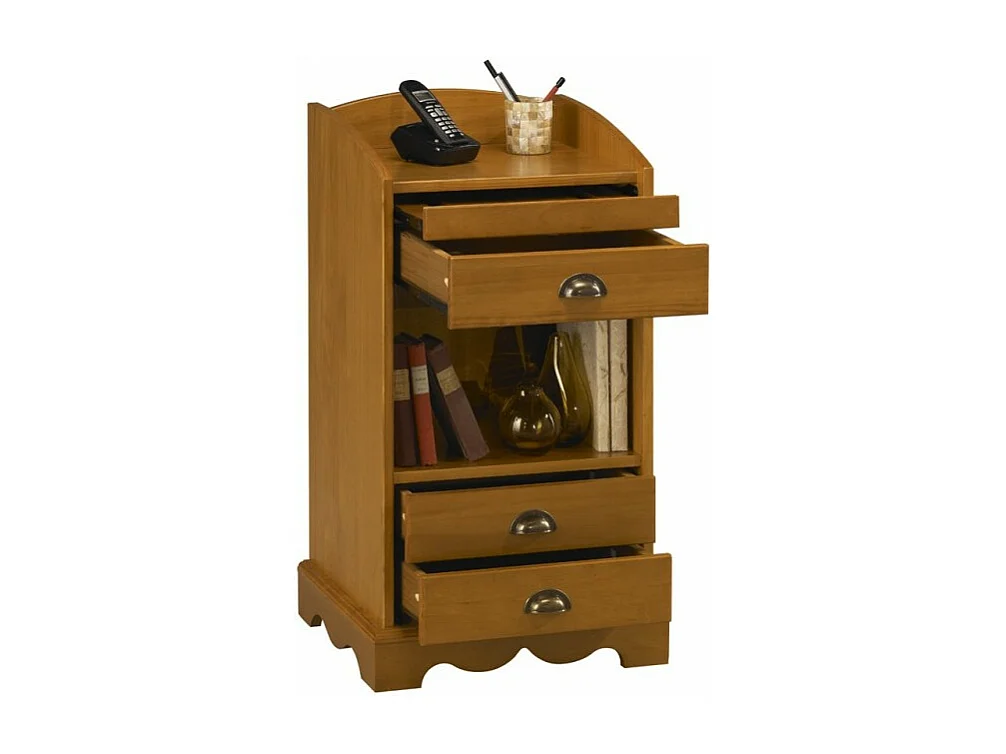 Meuble Téléphone Meuble d'entrée Pin Miel 3 Tiroirs 1 Niche