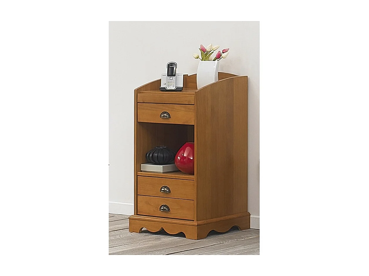 Meuble Téléphone Meuble d'entrée Pin Miel 3 Tiroirs 1 Niche