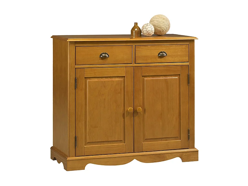 Buffet Pin Miel 2 Portes 2 Tiroirs 2 Niches Style Anglais L 101 H 90 P 42 cm