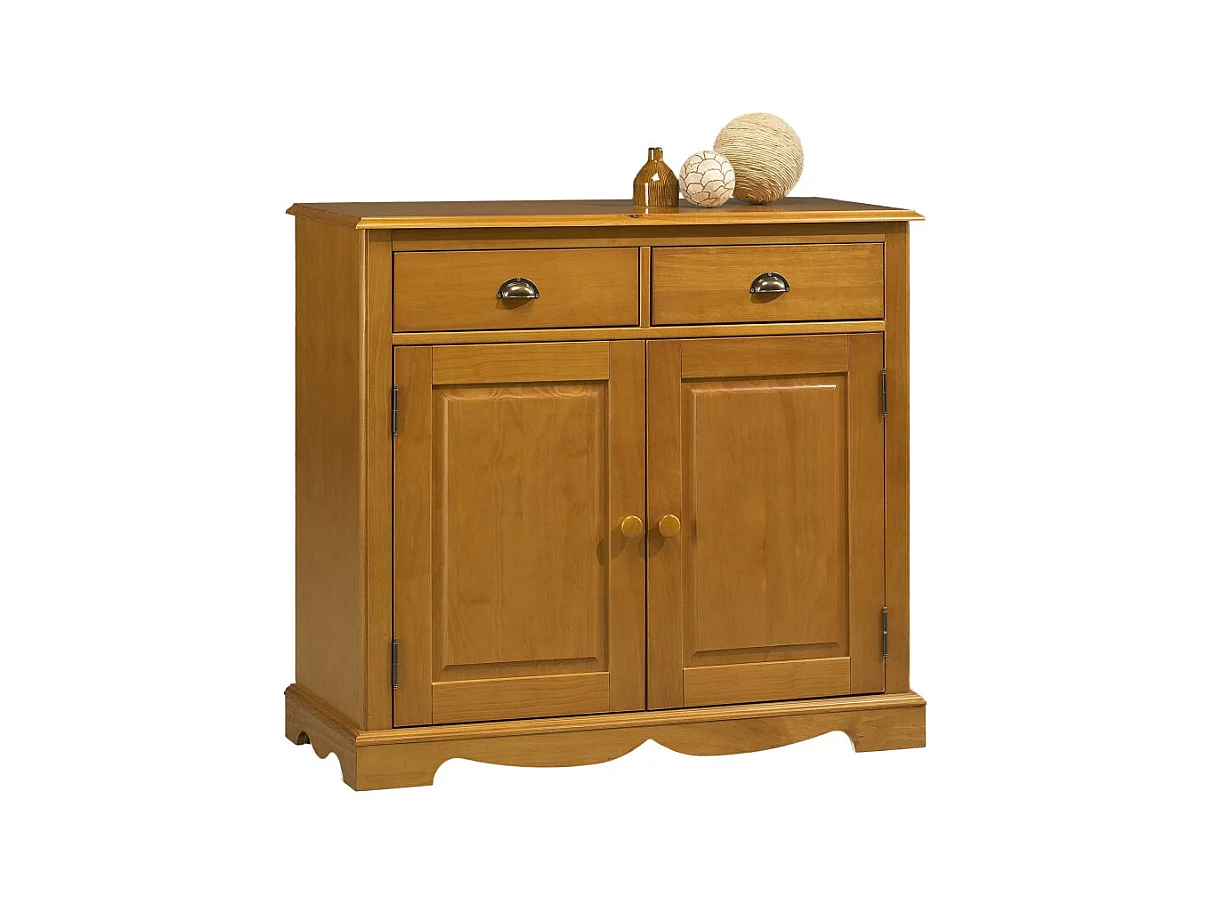 Buffet Pin Miel 2 Portes 2 Tiroirs 2 Niches Style Anglais L 101 H 90 P 42 cm