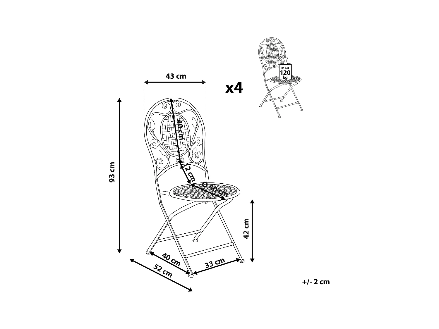 Conjunto de 4 sillas de jardín BIVIO plegable Metal Blanco crema