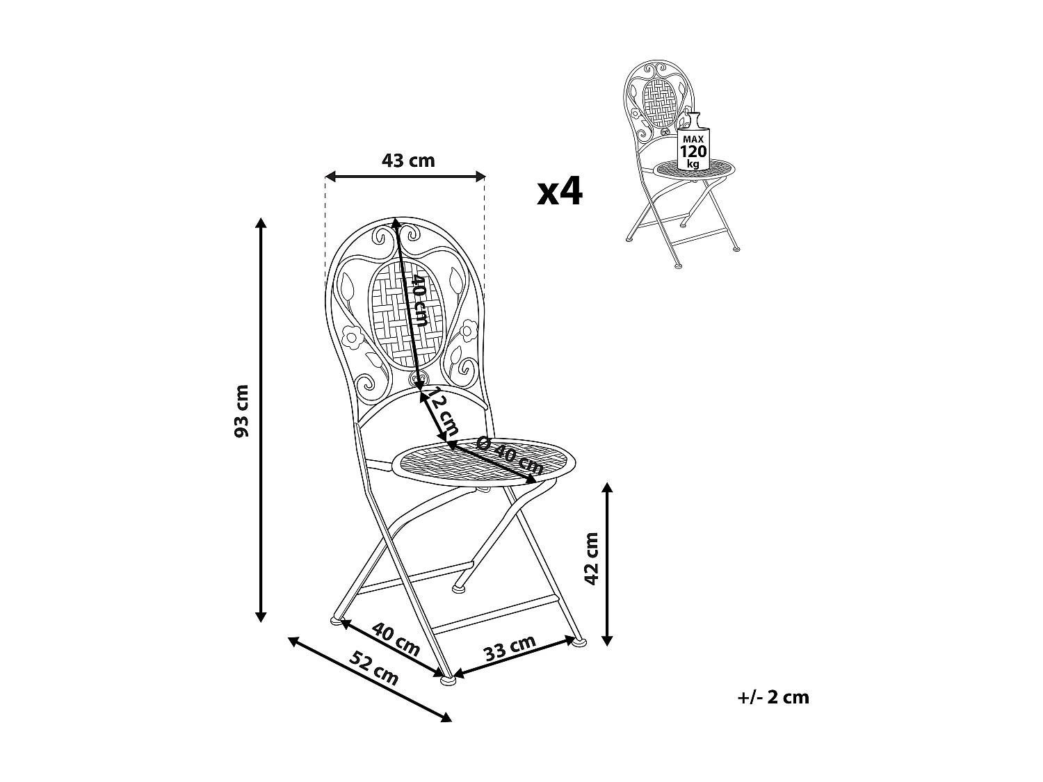 Lot de 4 chaises de jardin BIVIO Pliant Métal Blanc cassé
