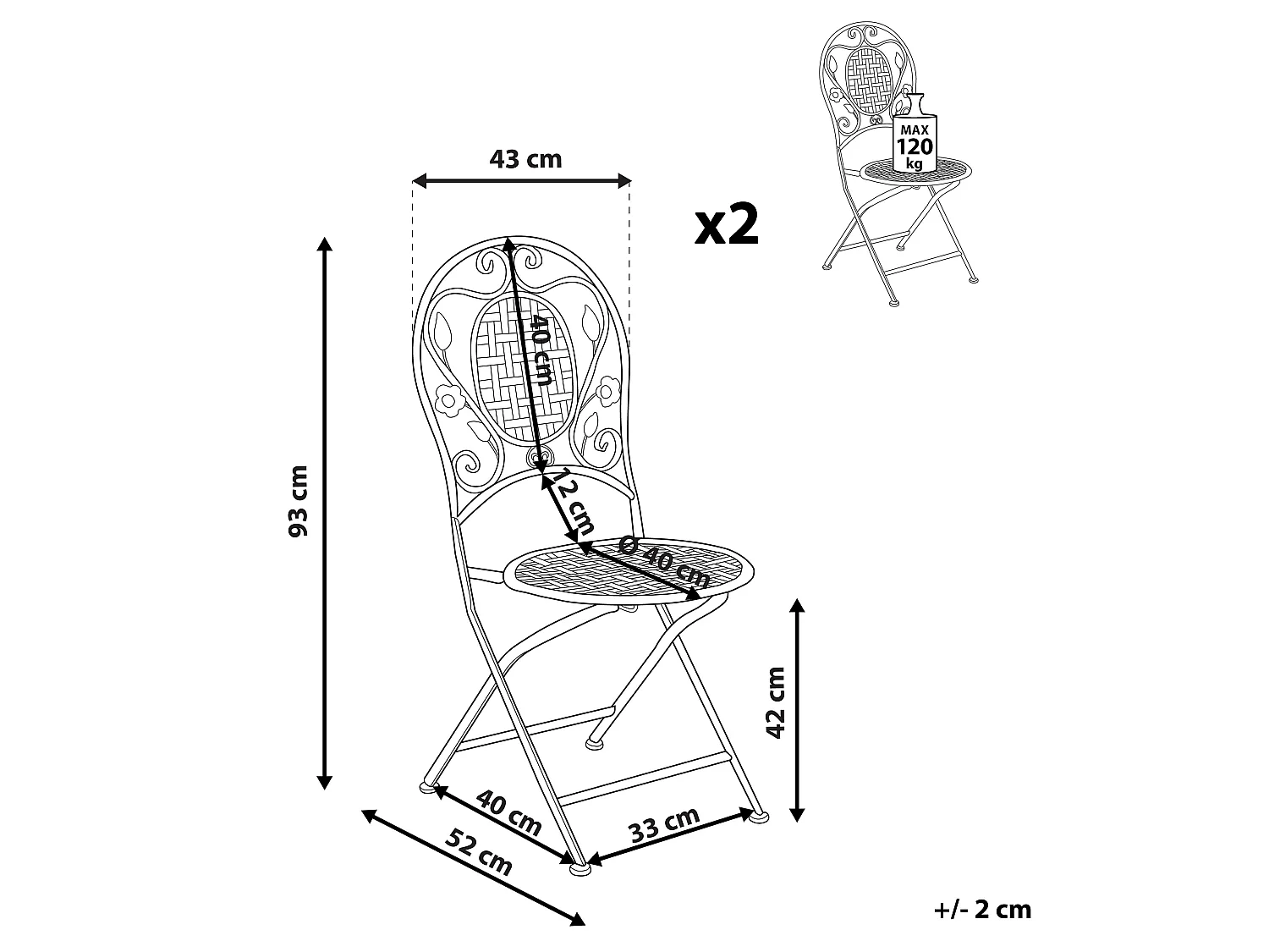 Lot de 2 chaises de jardin BIVIO Pliant Métal Blanc cassé