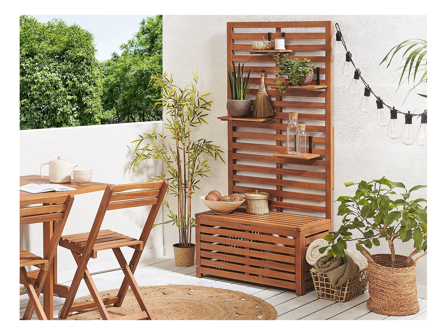 Banc de jardin avec étagère murale MATINO Acacia 80 cm 40 cm Marron